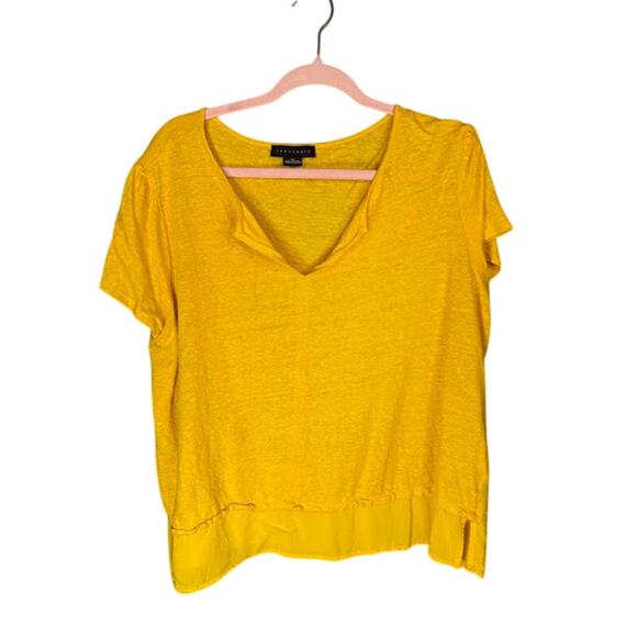 Sanctuary T-Shirt Women's Size 2x 100% Linen Top Yellow V-Neck Elevated Basic - Picture 1 of 7